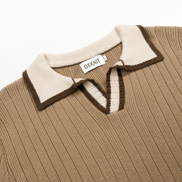 70s Retro Old Money Casual Style Knit Polo Collar T-Shirt