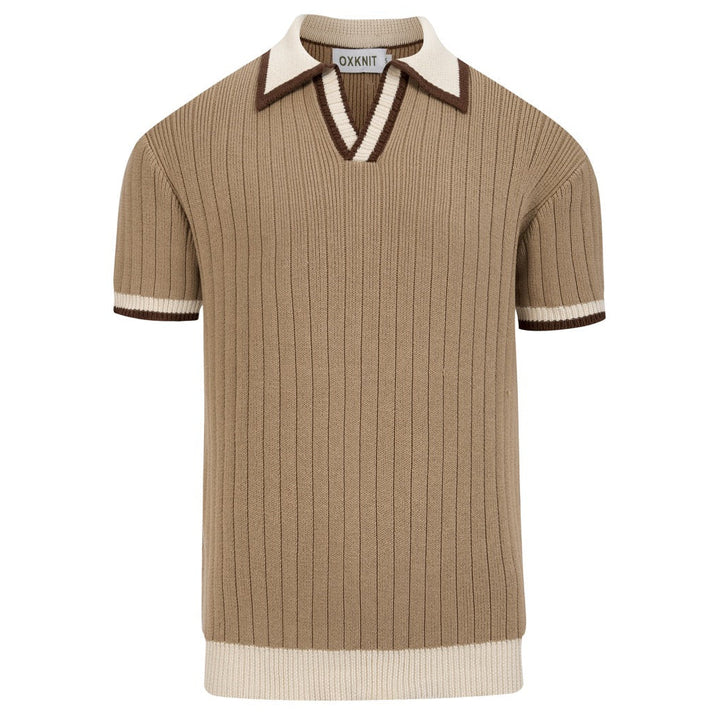 70s Retro Old Money Casual Style Knit Polo Collar T-Shirt