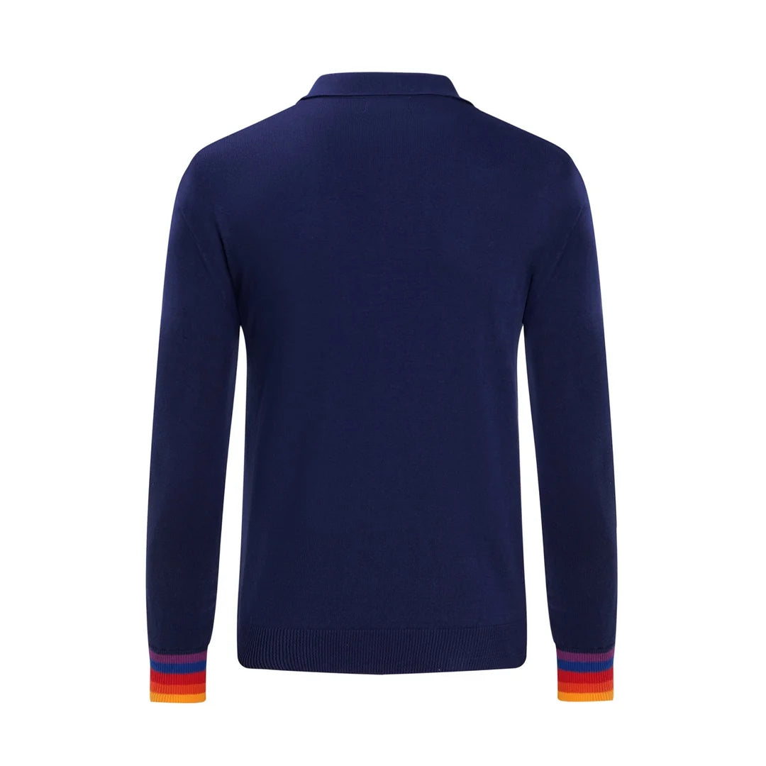 Vintage British Dark Blue Airplane Embroidery Knit Polo