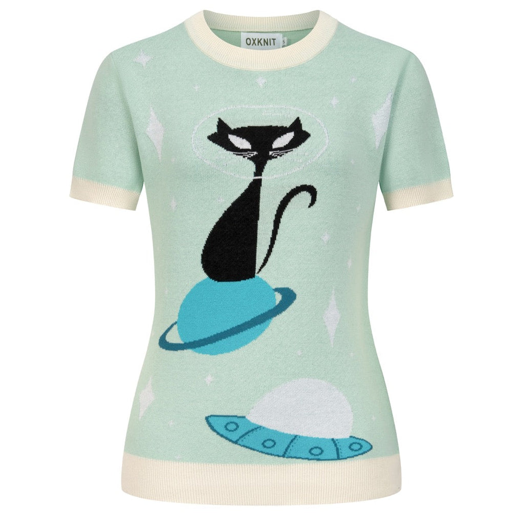 W Green Space Age Retro Jacquard Knit T-Shirt by Tala Hunt