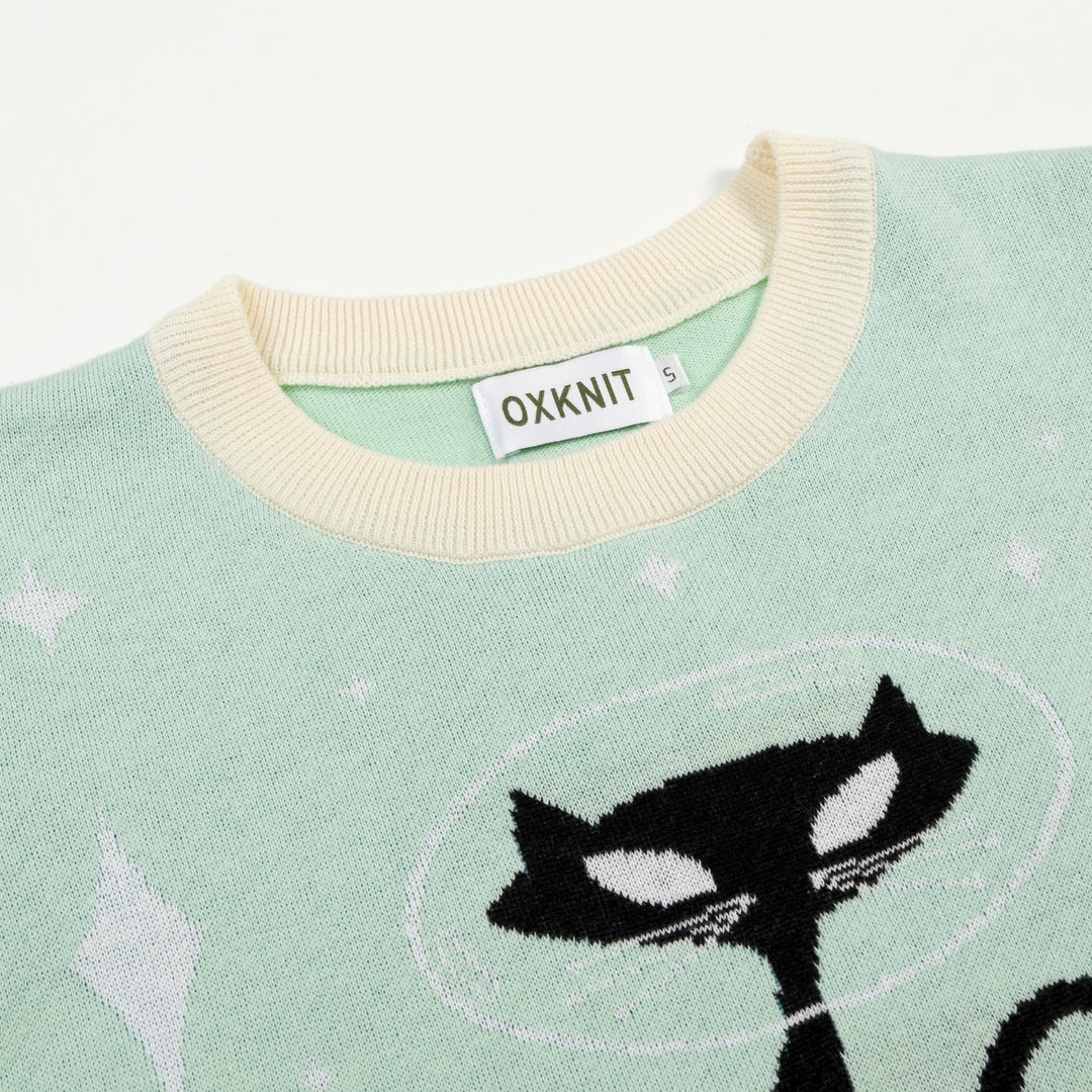W Green Space Age Retro Jacquard Knit T-Shirt by Tala Hunt