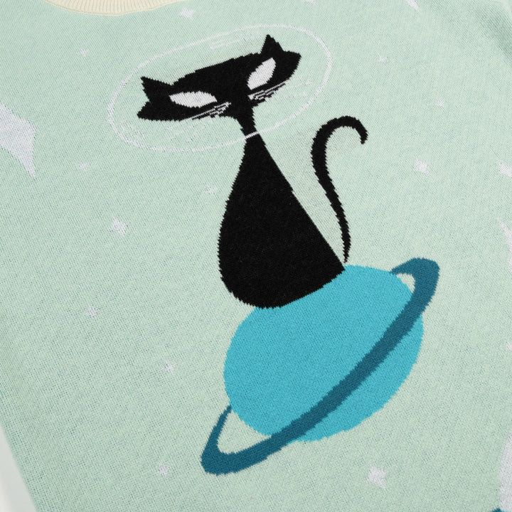W Green Space Age Retro Jacquard Knit T-Shirt by Tala Hunt