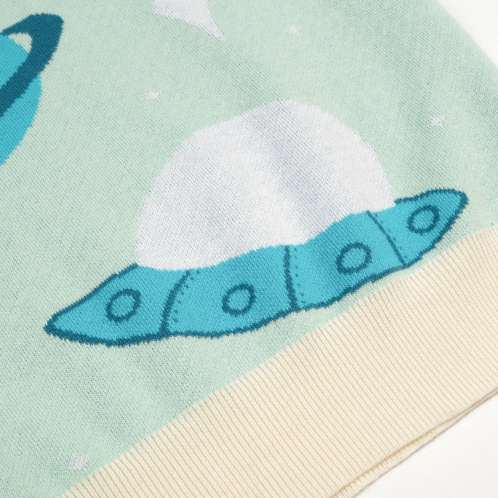 W Green Space Age Retro Jacquard Knit T-Shirt by Tala Hunt