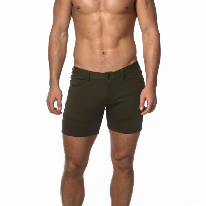 Olive 5" Inseam Stretch Knit Jeans Shorts St-1932
