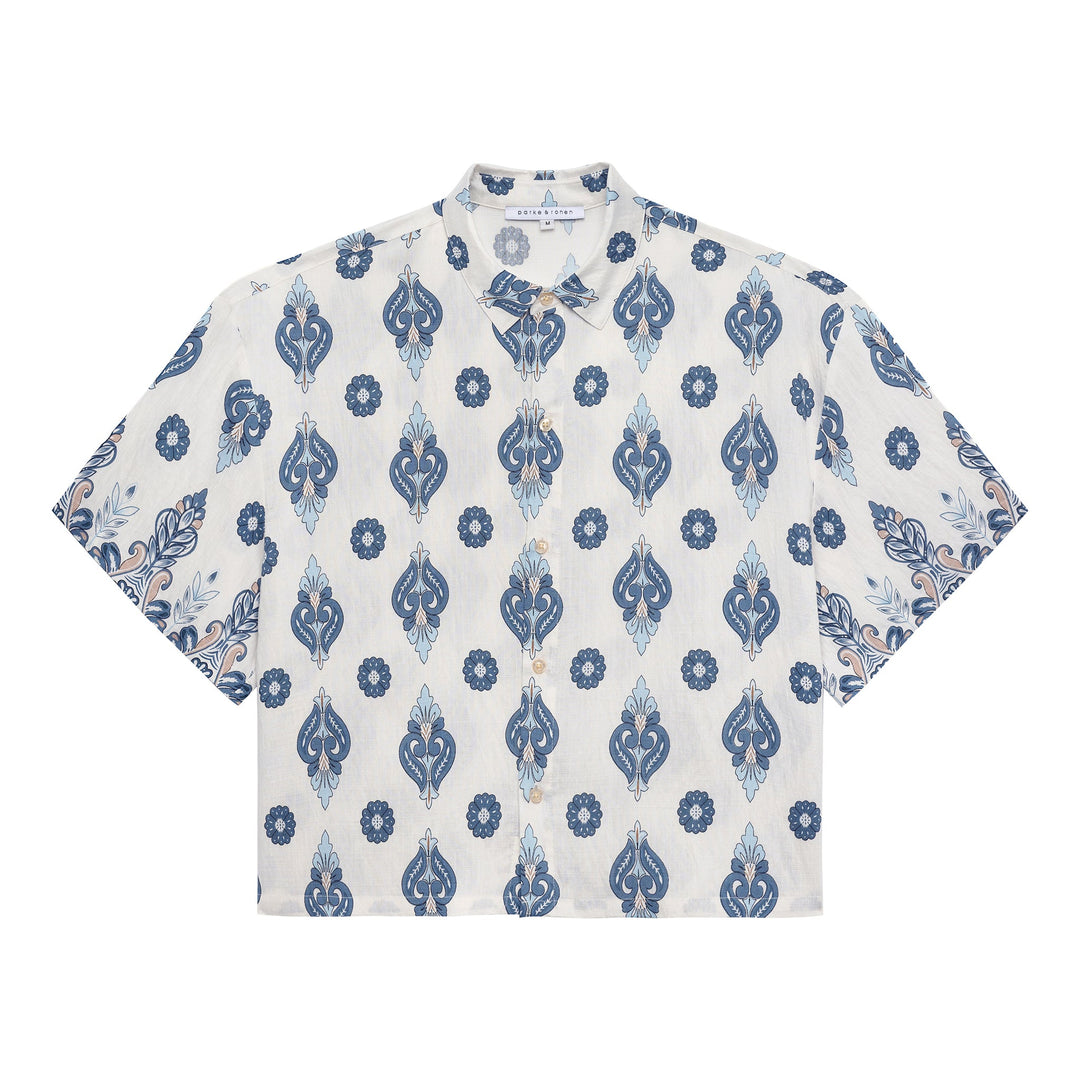 NEW- Lapis Medallion Printed Camp Shirt - Parke & Ronen