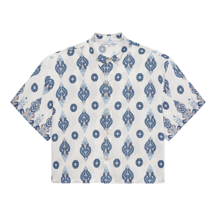 NEW- Lapis Medallion Printed Camp Shirt - Parke & Ronen