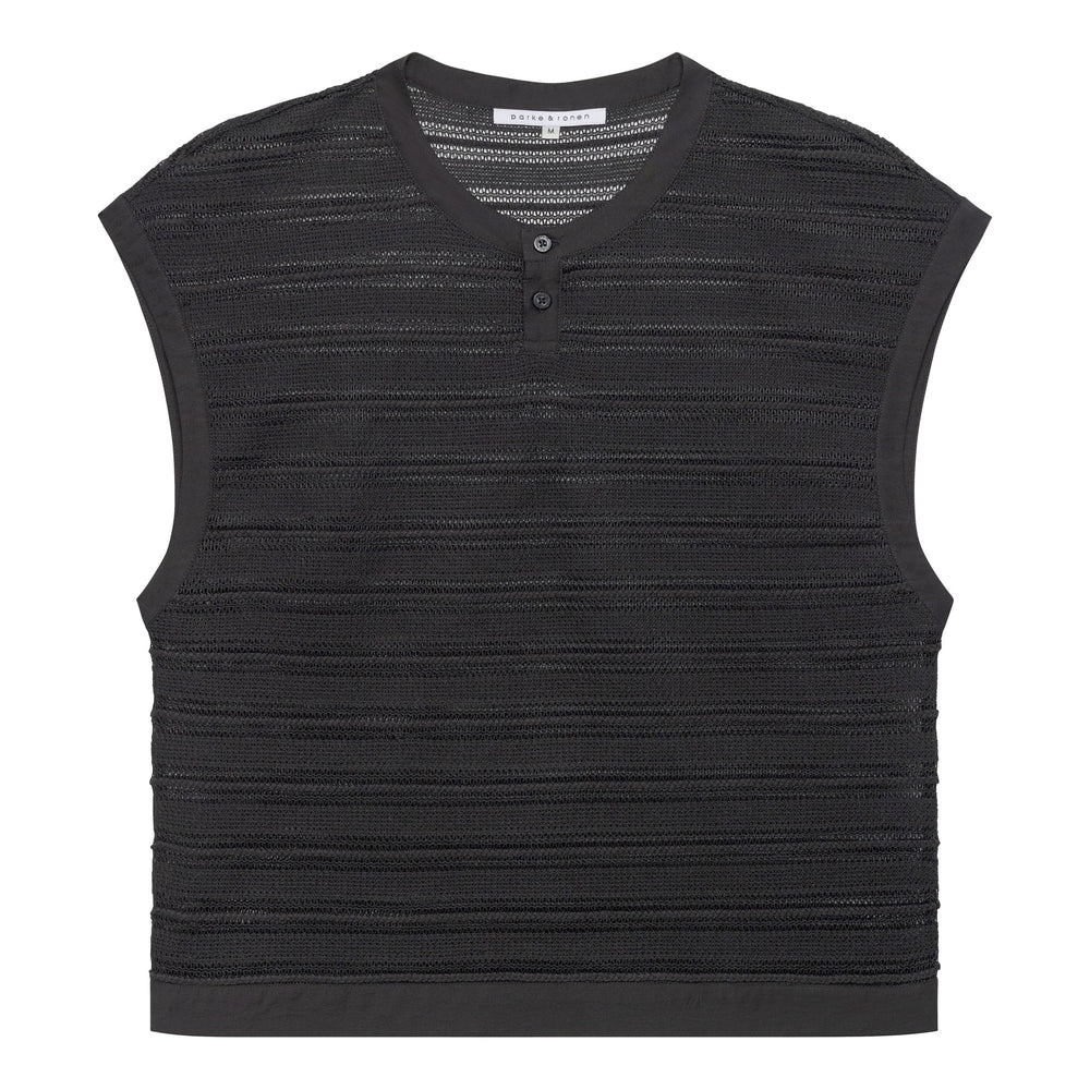 NEW- Black Sundown Knit Sleeveless Henley - Parke & Ronen