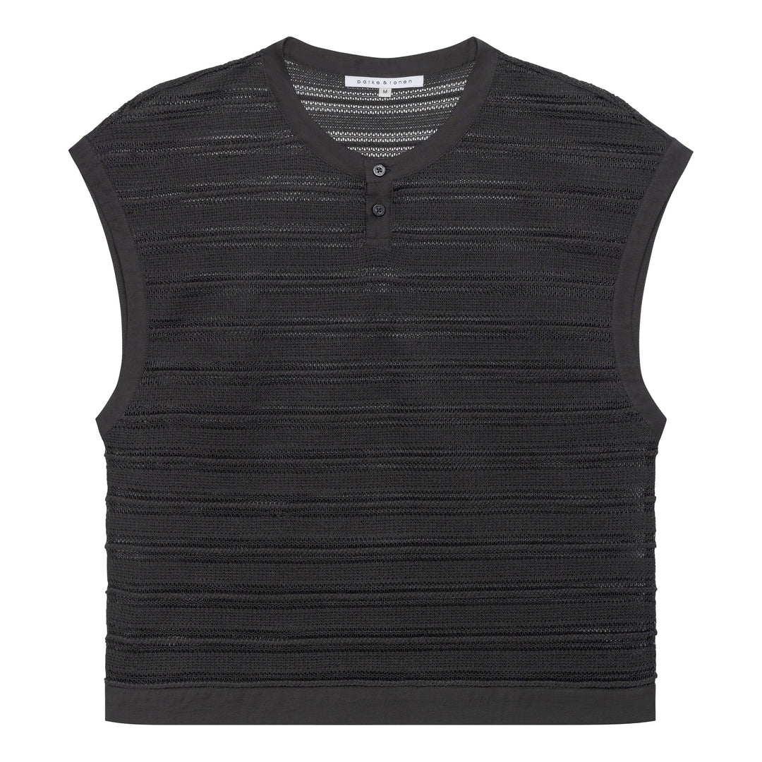 NEW- Black Sundown Knit Sleeveless Henley - Parke & Ronen