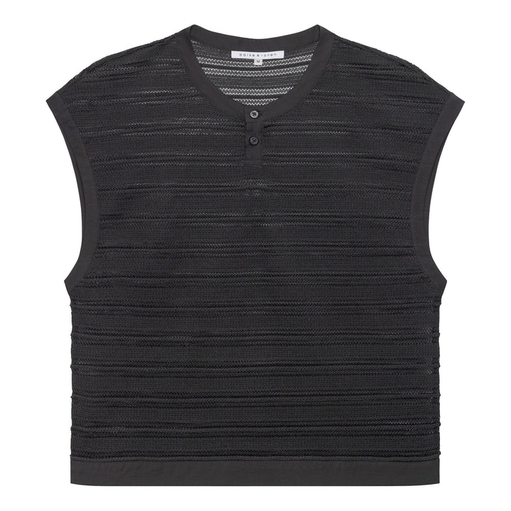 NEW- Black Sundown Knit Sleeveless Henley - Parke & Ronen