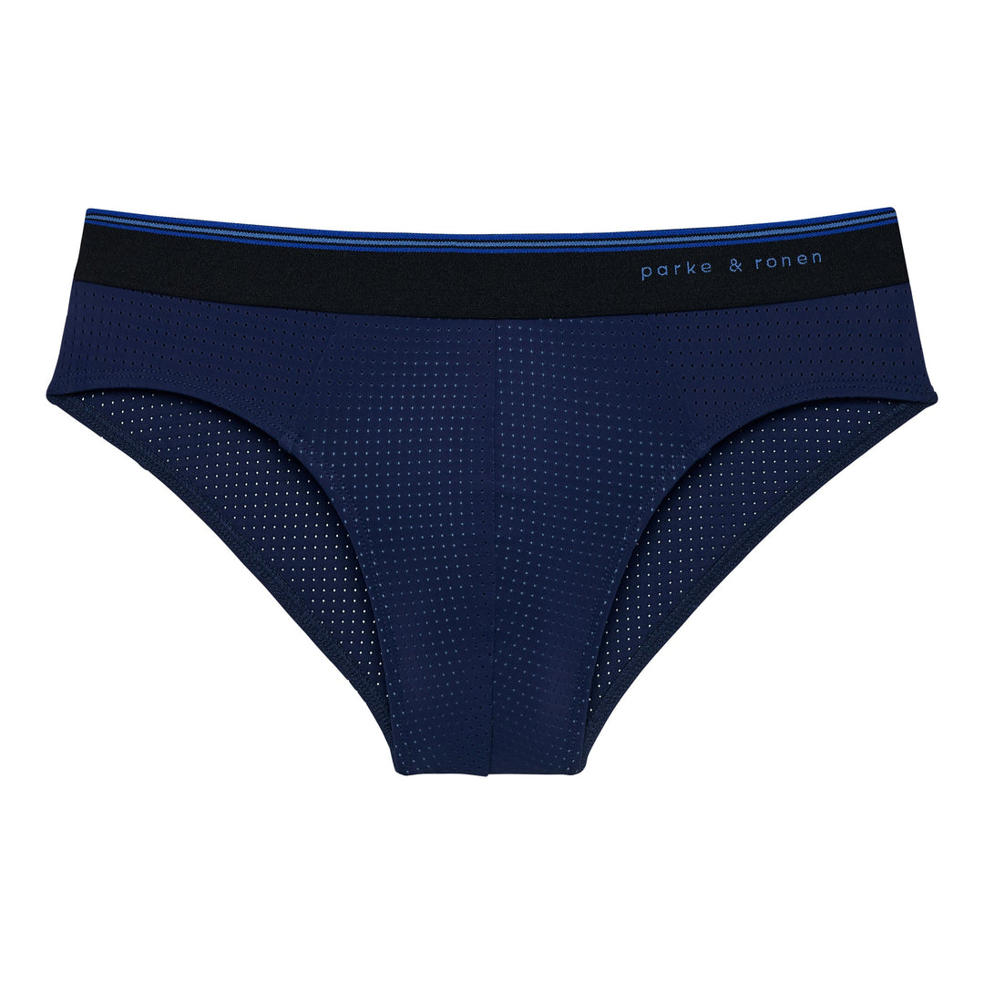 Navy Wave Mesh Low Rise Brief - Parke & Ronen