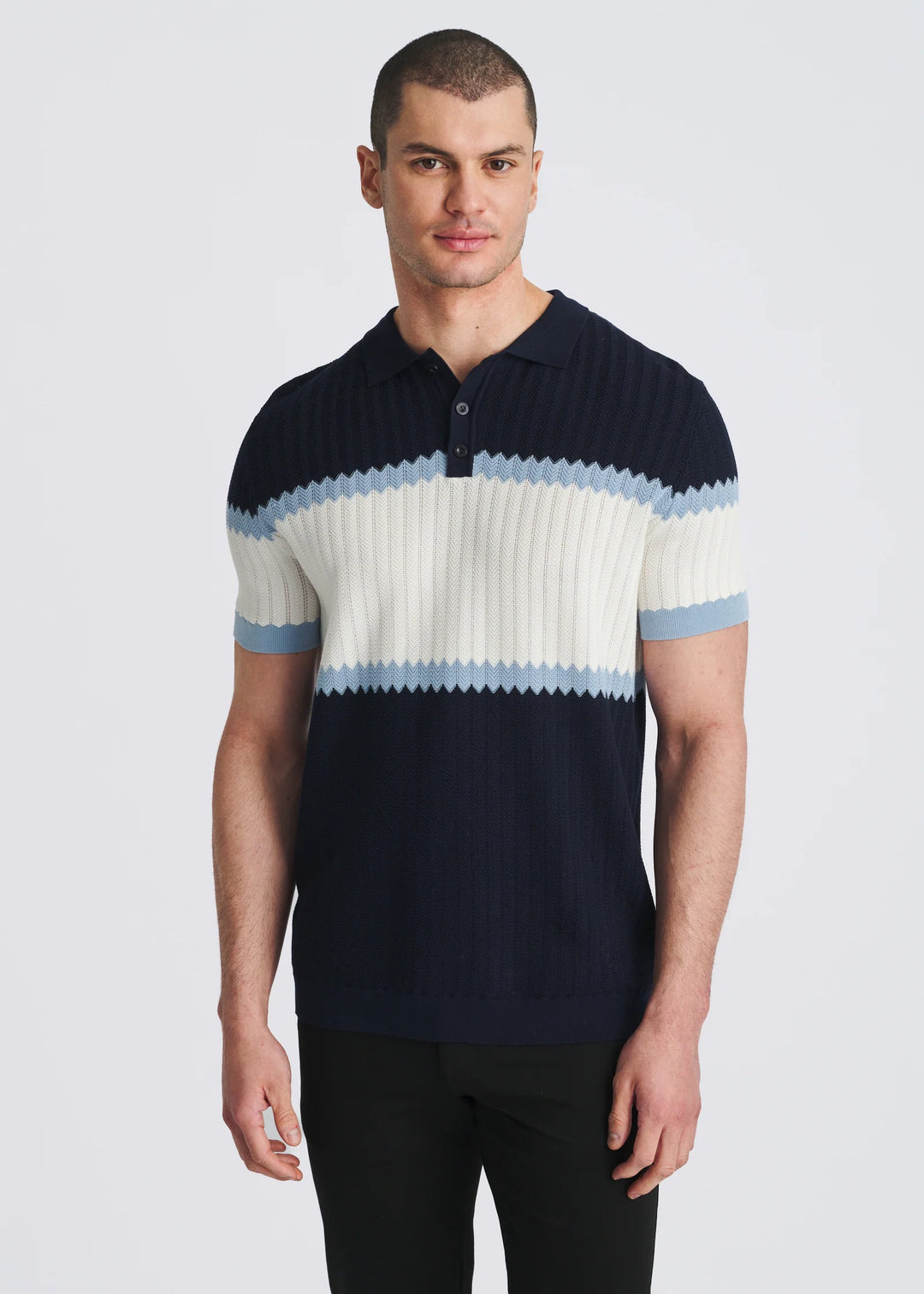 Color Block Silk/Tencel Knit Polo