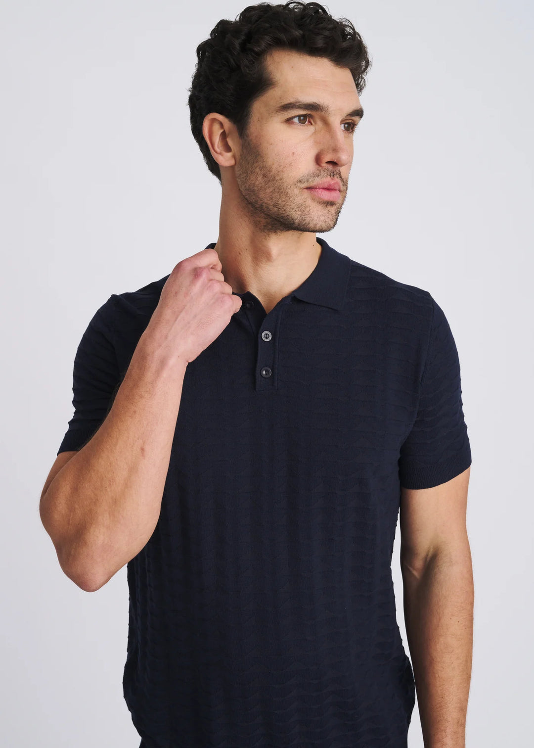 Embossed Triangles Silk/Tencel Knit Polo