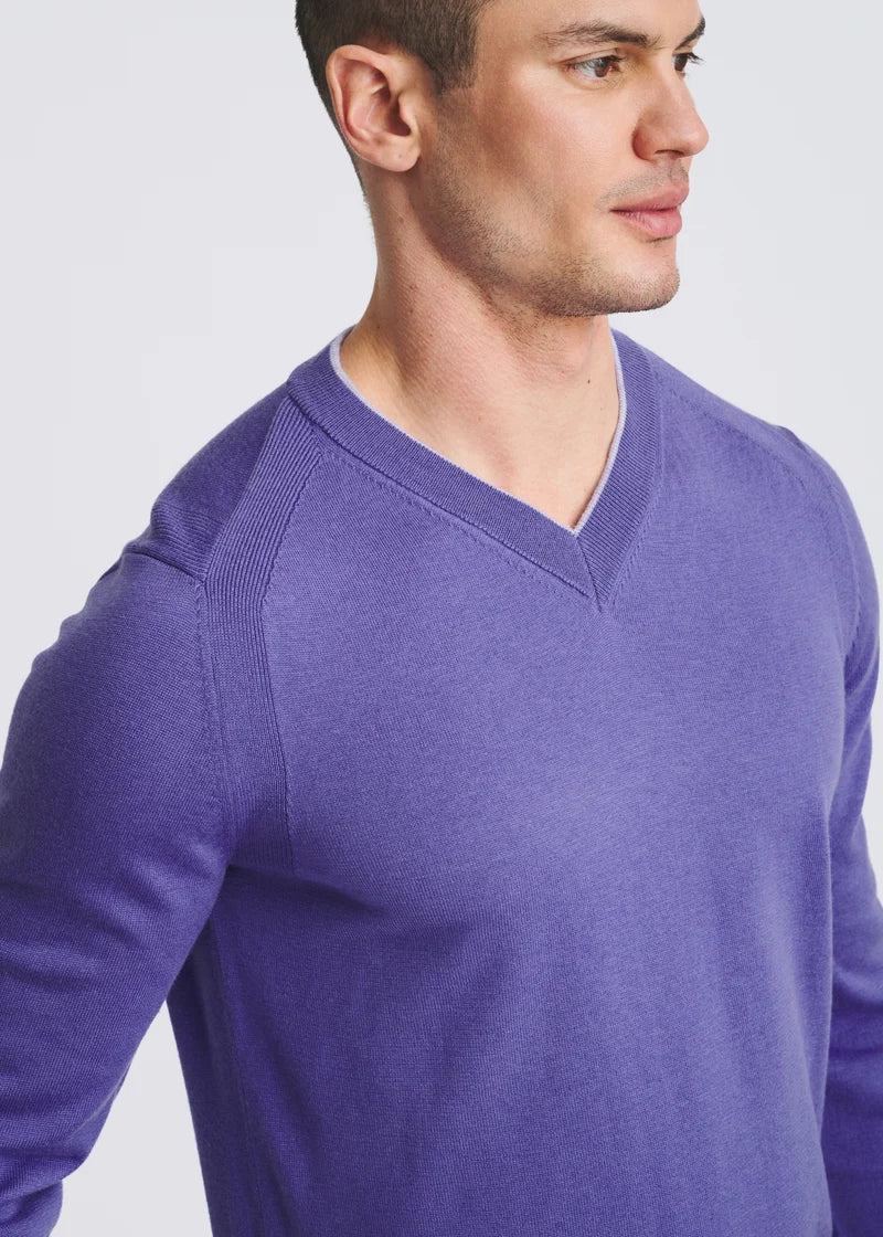 Contrast V-Neck Wool Blend Sweater
