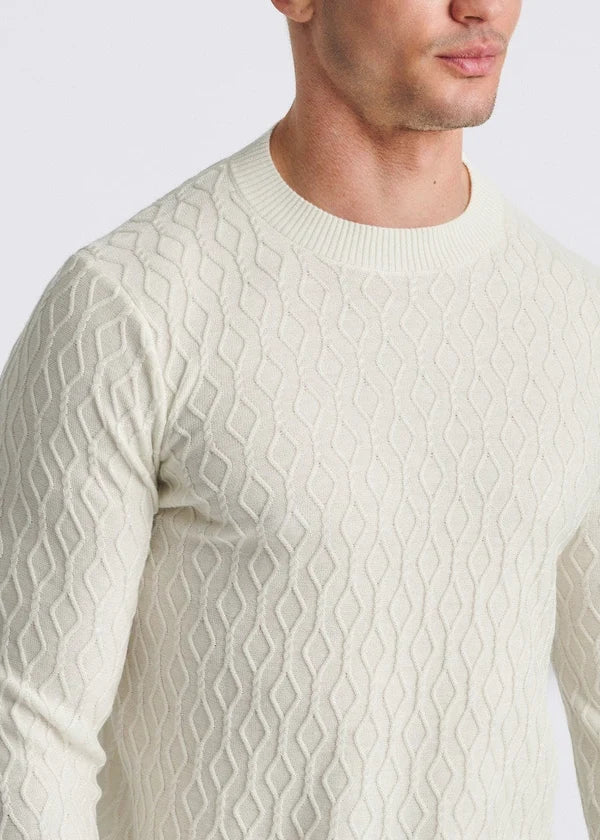 Cable Knit Crew Neck Wool Blend Sweater