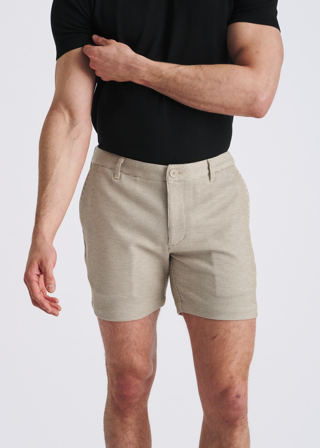 Latte Pinstripe 6" Inseam Stretch Knit Chino Shorts Pm-2556