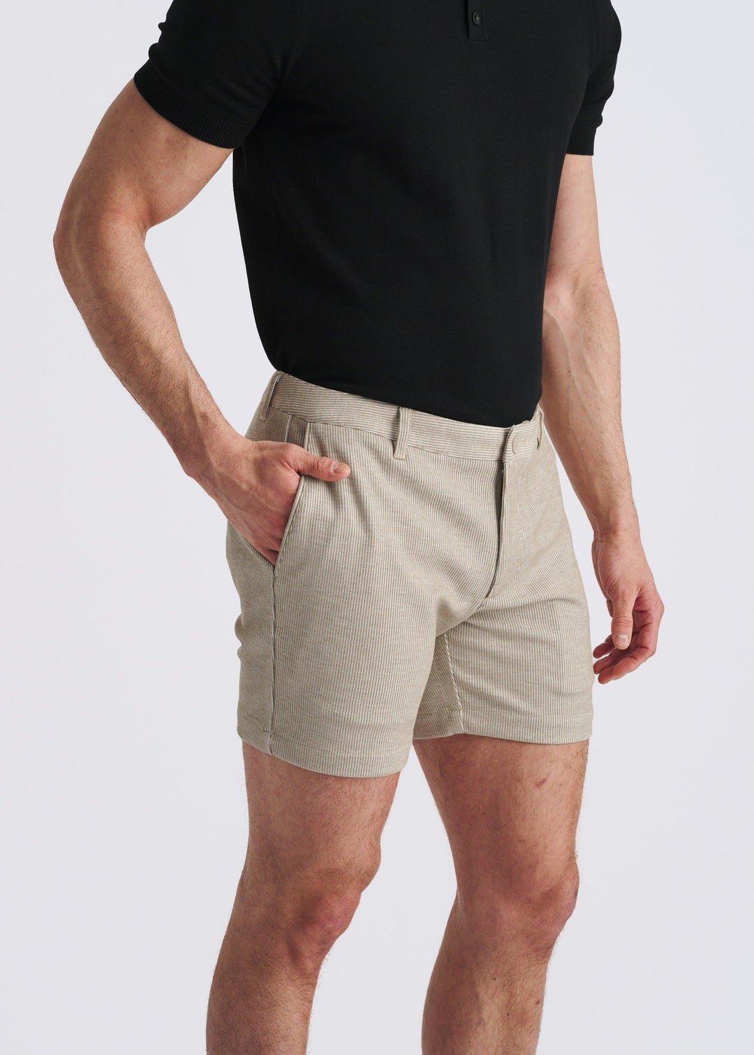 Latte Pinstripe 6" Inseam Stretch Knit Chino Shorts Pm-2556