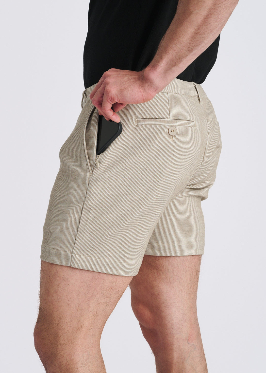 Latte Pinstripe 6" Inseam Stretch Knit Chino Shorts Pm-2556