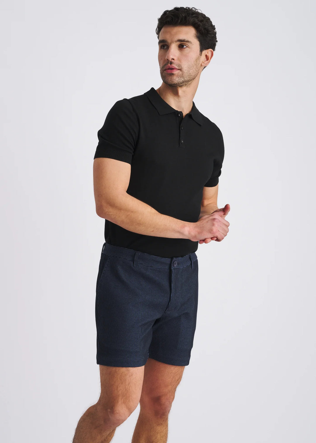 6" Inseam Stretch Knit Chino Shorts - Navy Pinstripe
