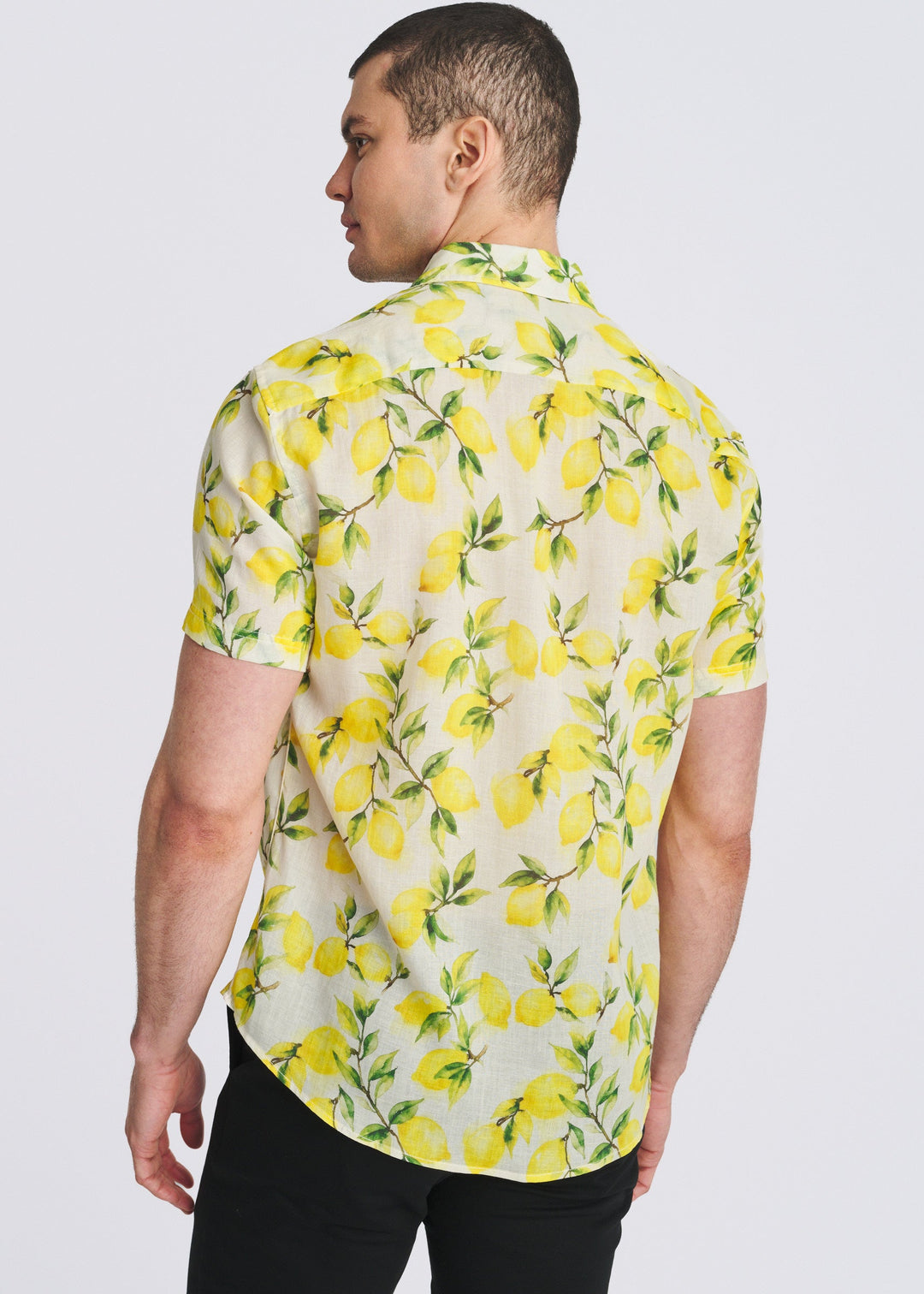 Ecru/Lemons Printed Lightweight Linen/Tencel Short Sleeve Shirt Pm-45046