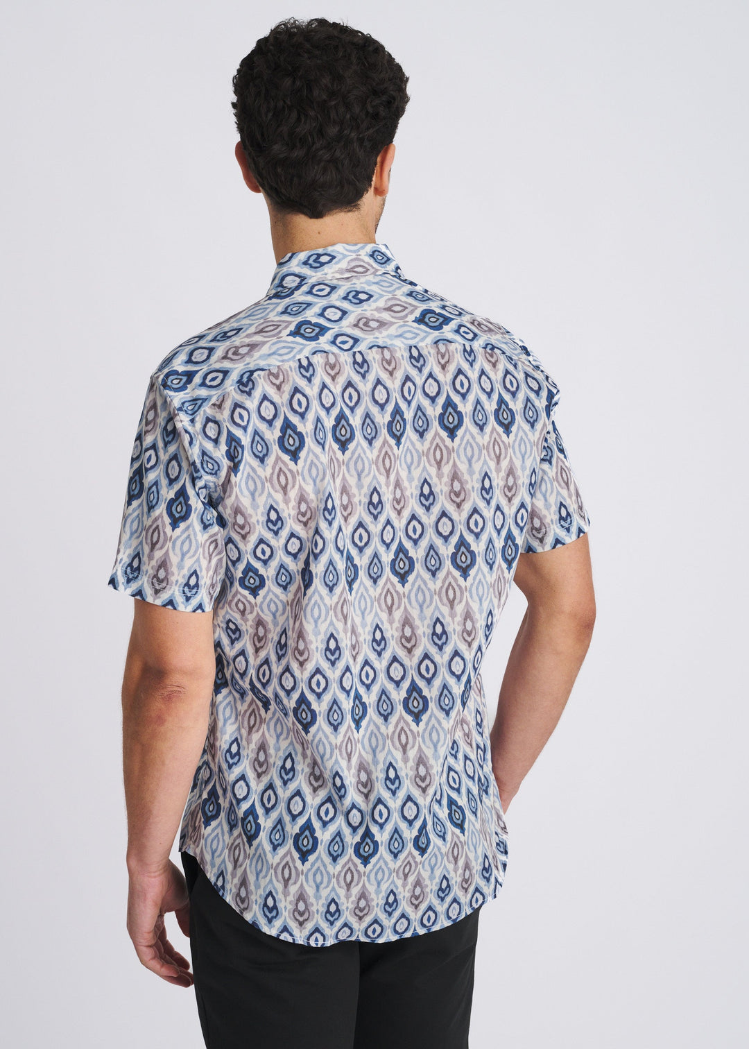 Marina/Cloud Flame Printed Lightweight Cotton/Tencel Short Sleeve Woven Shirt Pm-47056