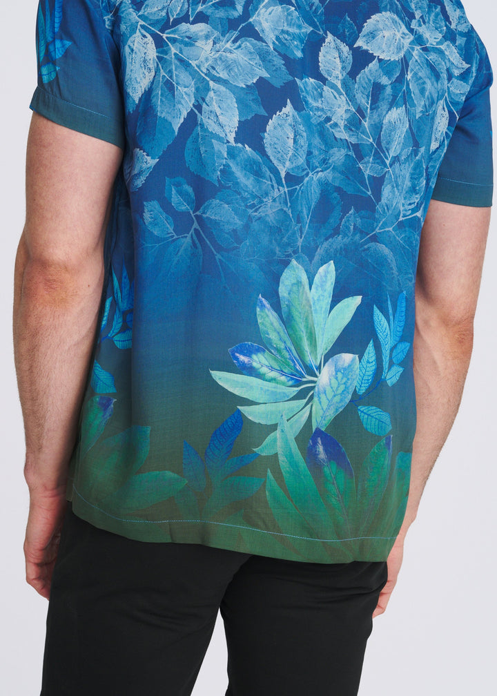 Peacoat/Forest Leaves Printed Short Sleeve Woven Modal Border Shirt Pm-49033