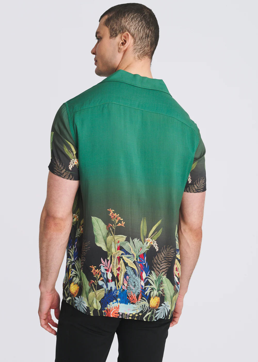 Emerald/Multi Fauna Printed Short Sleeve Woven Modal Border Shirt Pm-49035