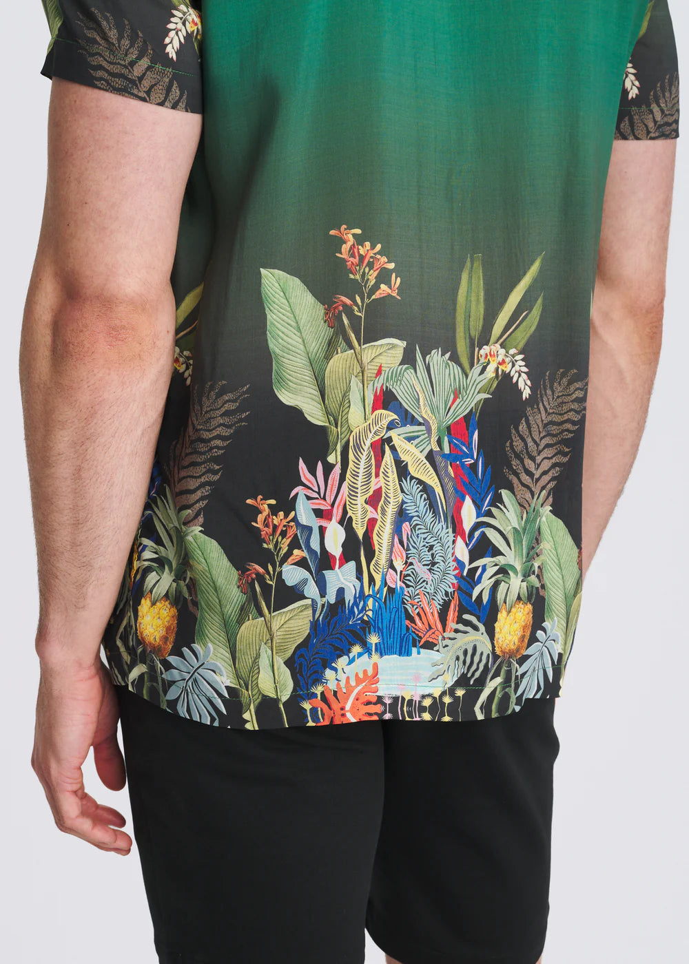 Emerald/Multi Fauna Printed Short Sleeve Woven Modal Border Shirt Pm-49035
