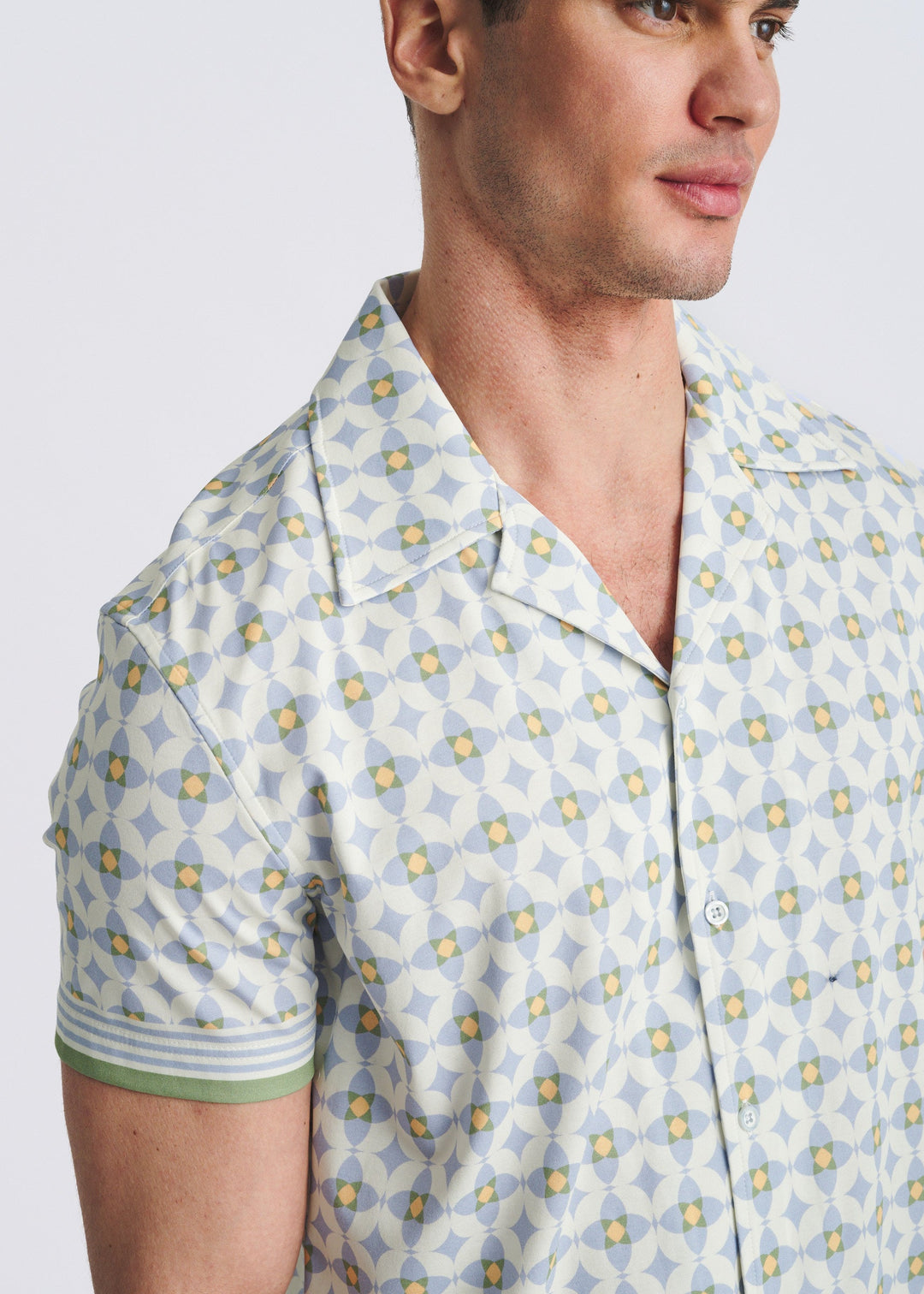 Slate/Latte Floral Printed Short Sleeve Woven Modal Border Shirt Pm-49039