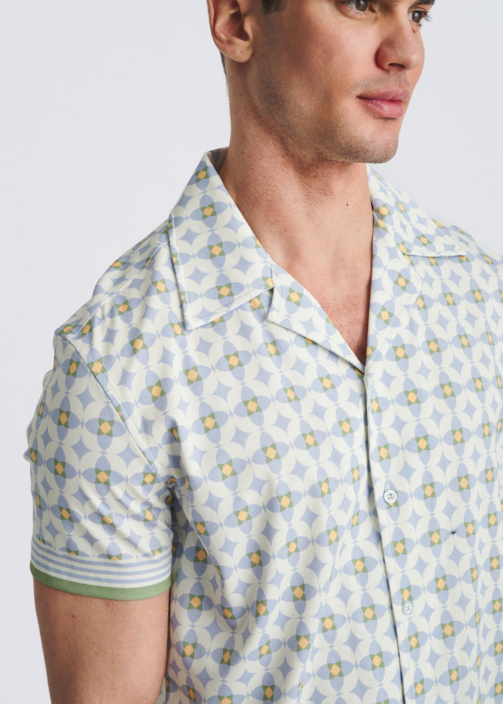 Slate/Latte Floral Printed Short Sleeve Woven Modal Border Shirt Pm-49039