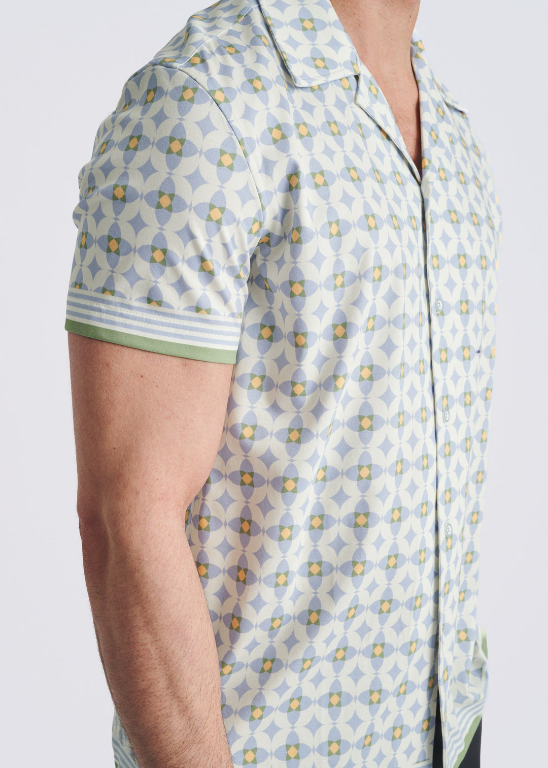 Slate/Latte Floral Printed Short Sleeve Woven Modal Border Shirt Pm-49039
