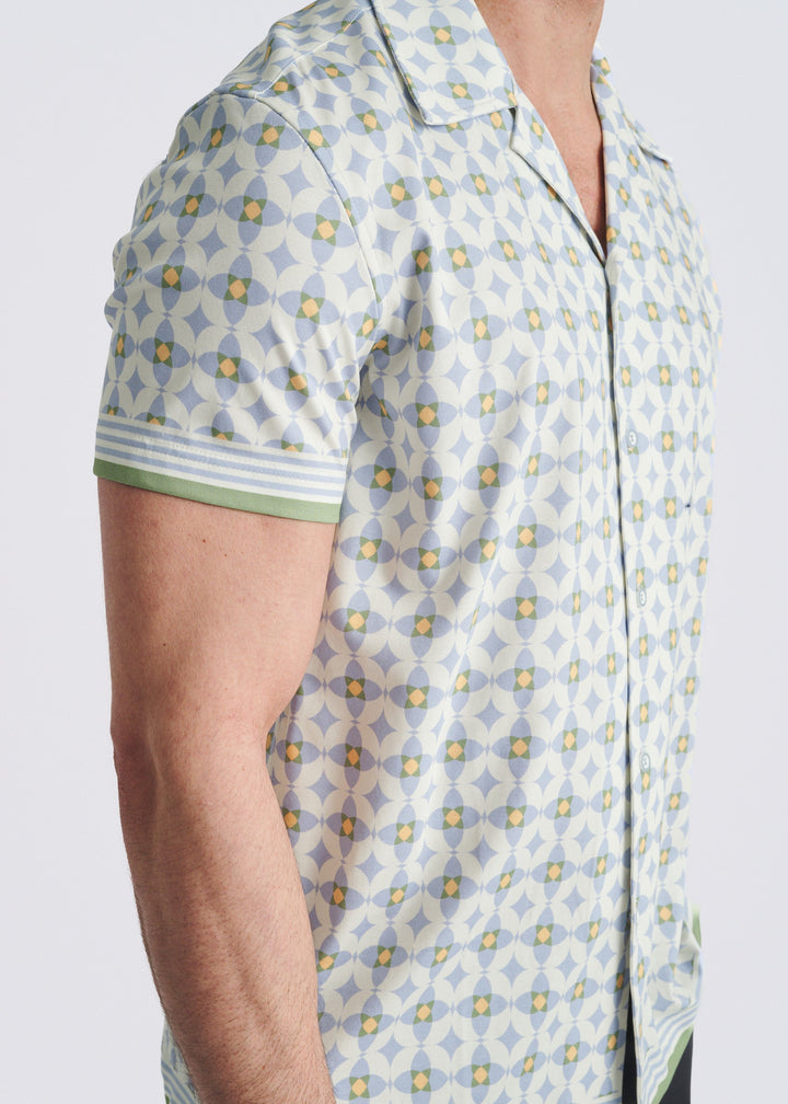 Slate/Latte Floral Printed Short Sleeve Woven Modal Border Shirt Pm-49039