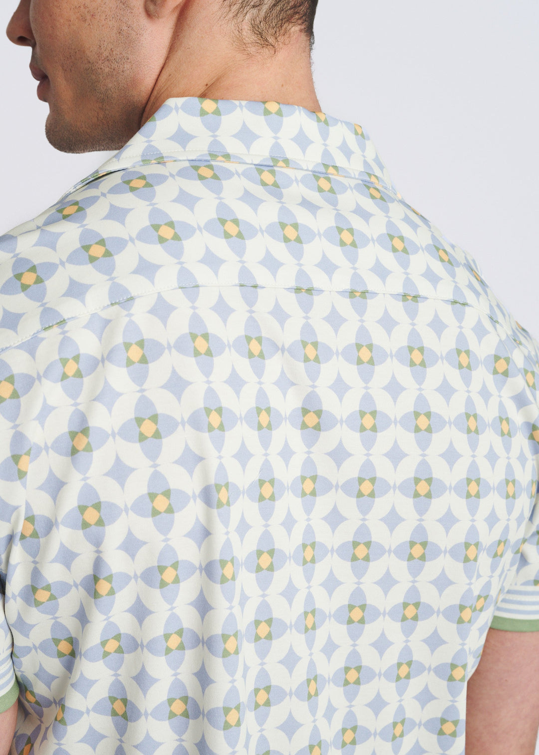 Slate/Latte Floral Printed Short Sleeve Woven Modal Border Shirt Pm-49039