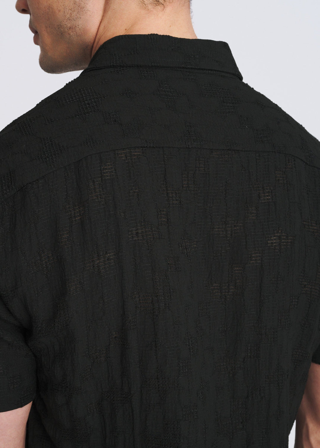 Black Floral Lightweight Jacquard Short Sleeve Woven Shirt Pm-51007