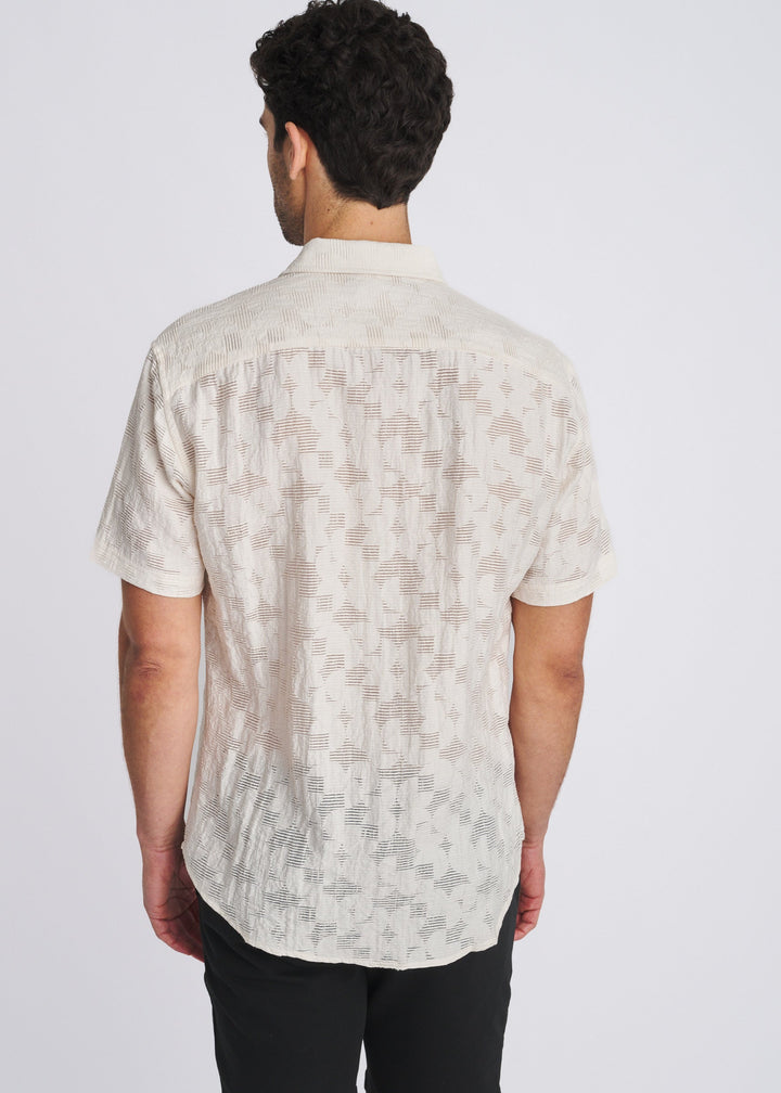 Ecru Floral Lightweight Jacquard Short Sleeve Woven Shirt Pm-51007