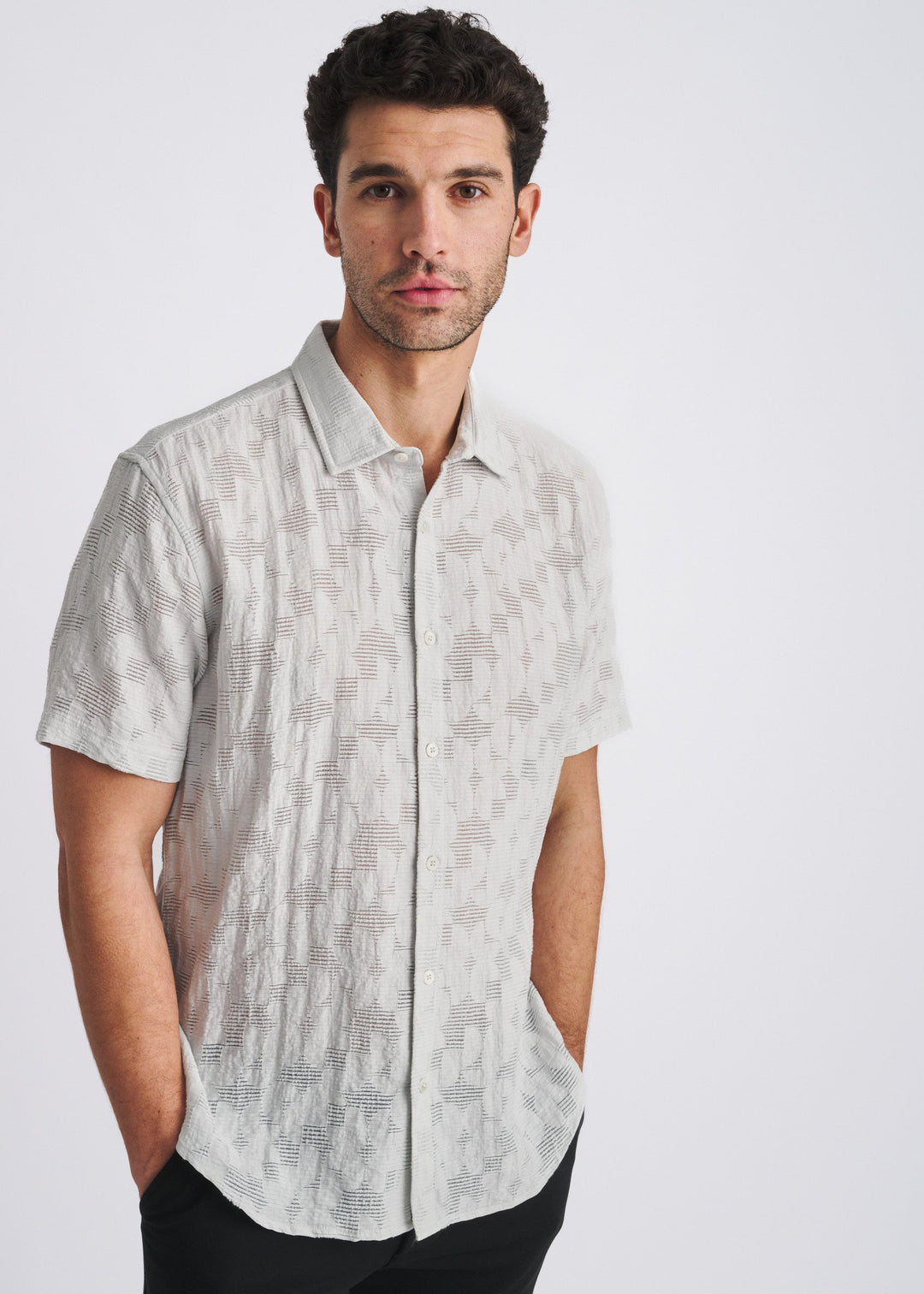 Powder Floral Lightweight Jacquard Short Sleeve Woven Shirt Pm-51007
