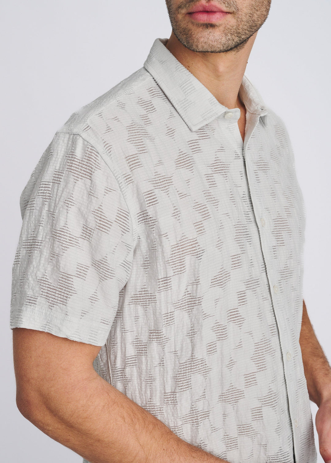 Powder Floral Lightweight Jacquard Short Sleeve Woven Shirt Pm-51007