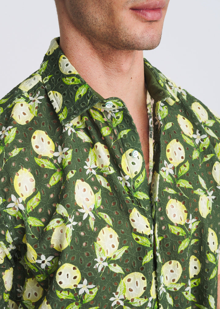 Forest Lemons Printed Eyelet Short Sleeve Woven Shirt Pm-51012