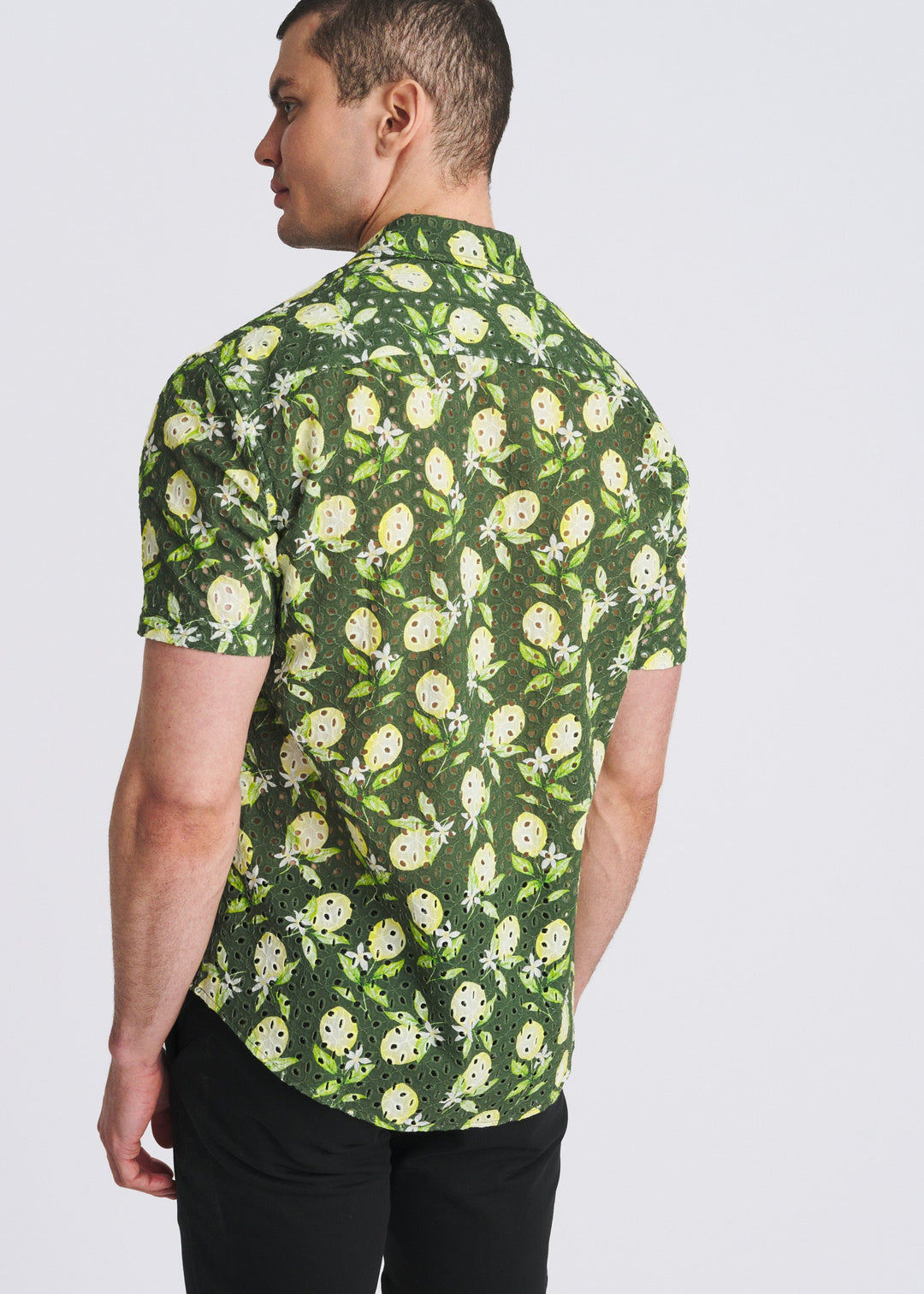 Forest Lemons Printed Eyelet Short Sleeve Woven Shirt Pm-51012