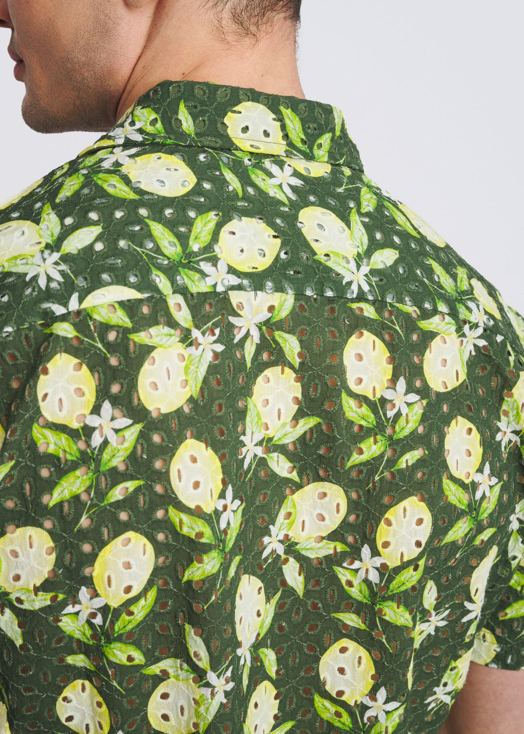 Forest Lemons Printed Eyelet Short Sleeve Woven Shirt Pm-51012