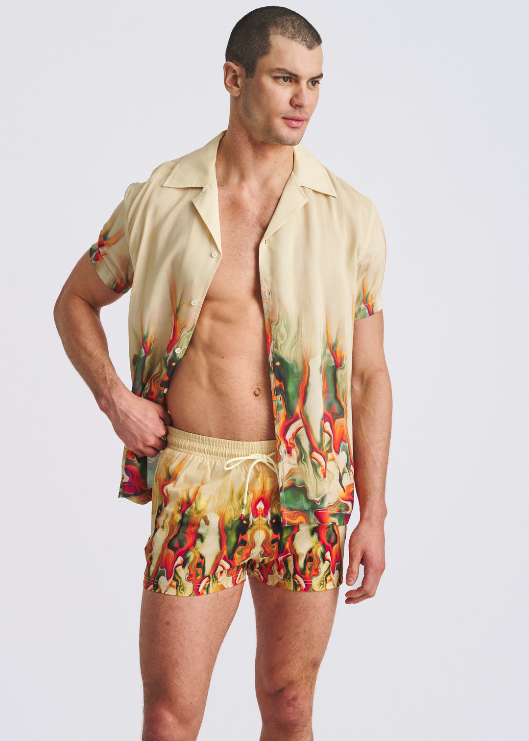 Custard/Spice Lava 2.5"Inseam Printed Swim Shorts W/Mesh Lining Pm-6002-72