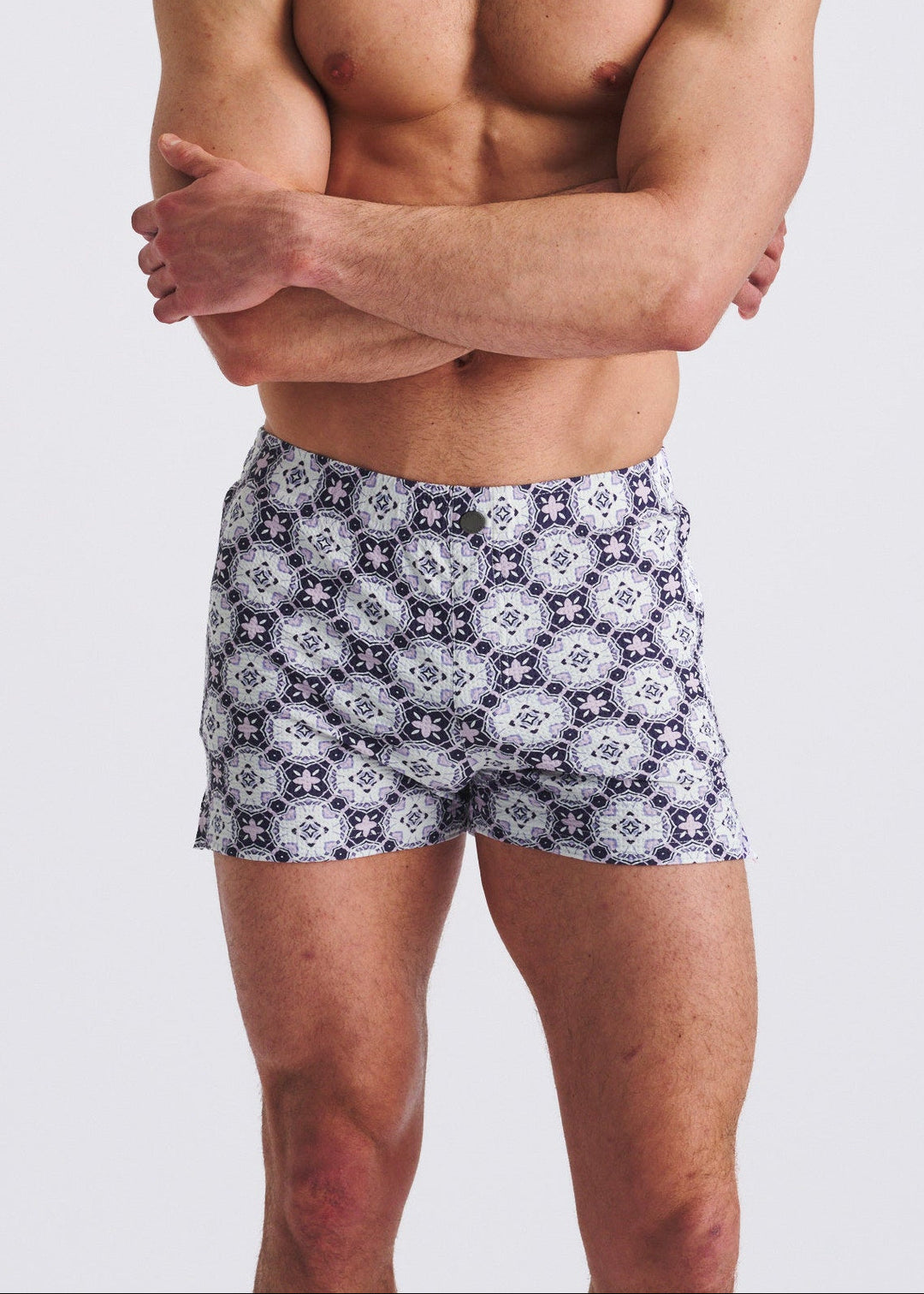 Lilac/Purple Medallions Seersucker Printed Swim Shorts W/Mesh Lining Pm-6018-55