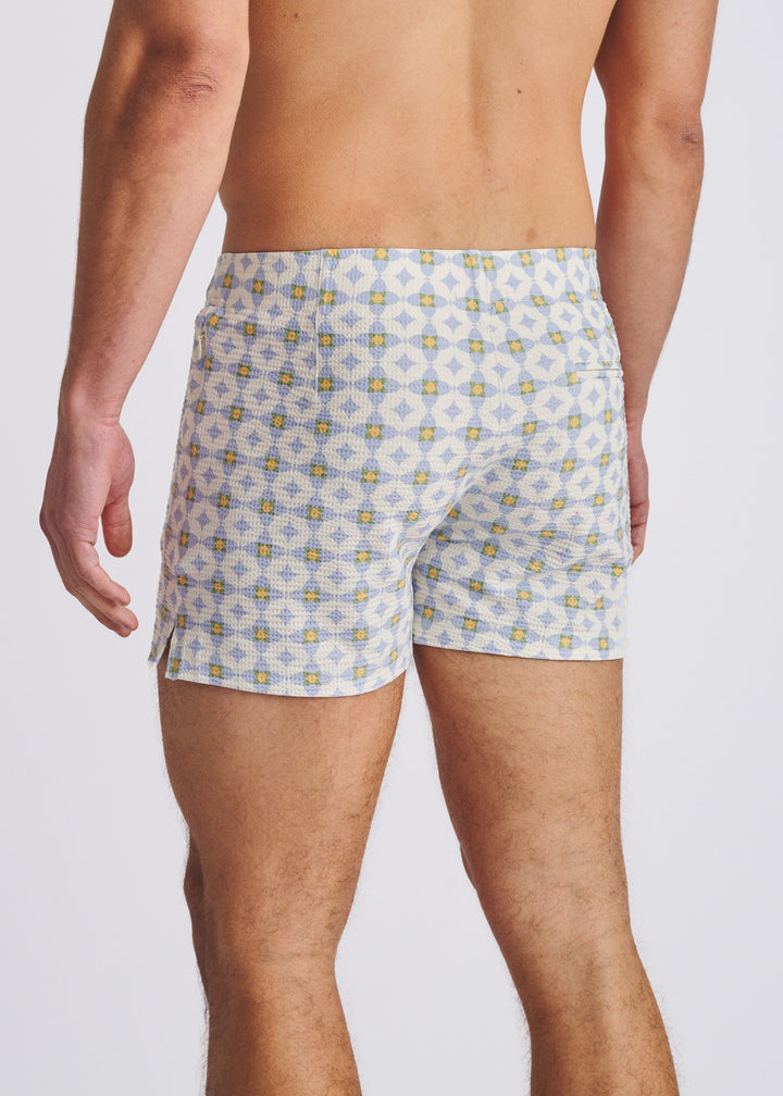 Slate/Latte Floral Seersucker Printed Swim Shorts W/Mesh Lining Pm-6018-57