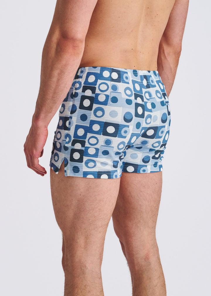 Navy/Slate Squares Seersucker Printed Swim Shorts W/Mesh Lining Pm-6018-59