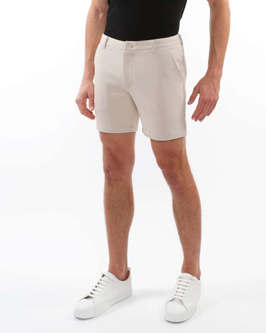 Beige 6" Inseam Textured Stretch Knit Chino Shorts PM-2530-01