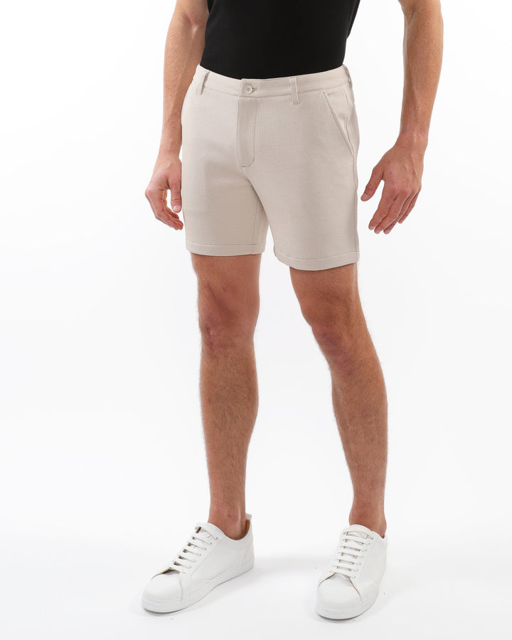 Beige 6" Inseam Textured Stretch Knit Chino Shorts PM-2530-01