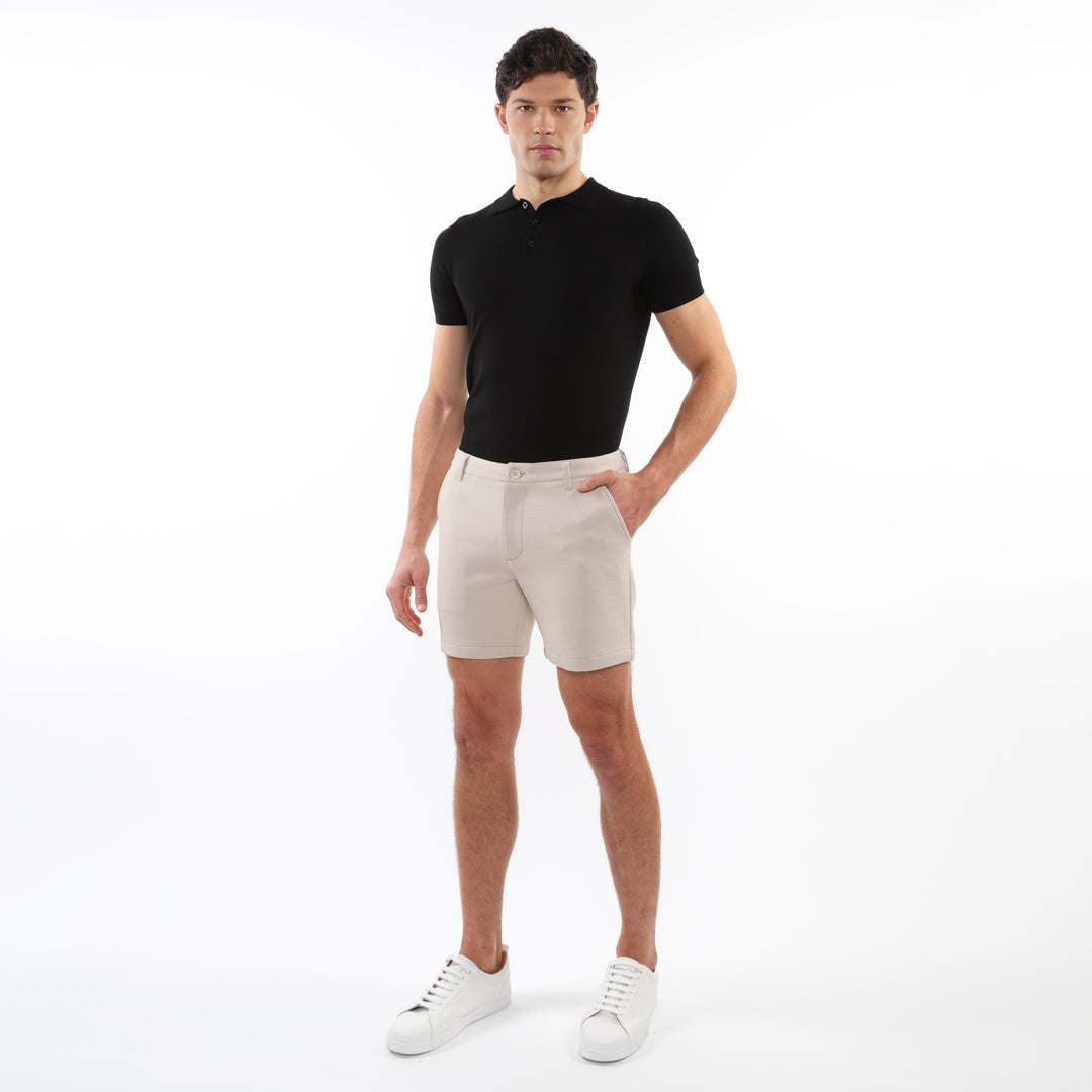 Beige 6" Inseam Textured Stretch Knit Chino Shorts PM-2530-01