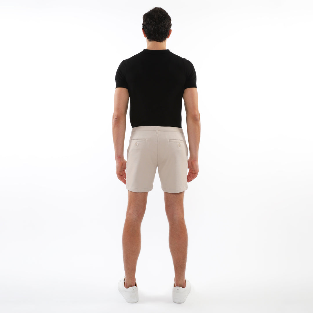 Beige 6" Inseam Textured Stretch Knit Chino Shorts PM-2530-01
