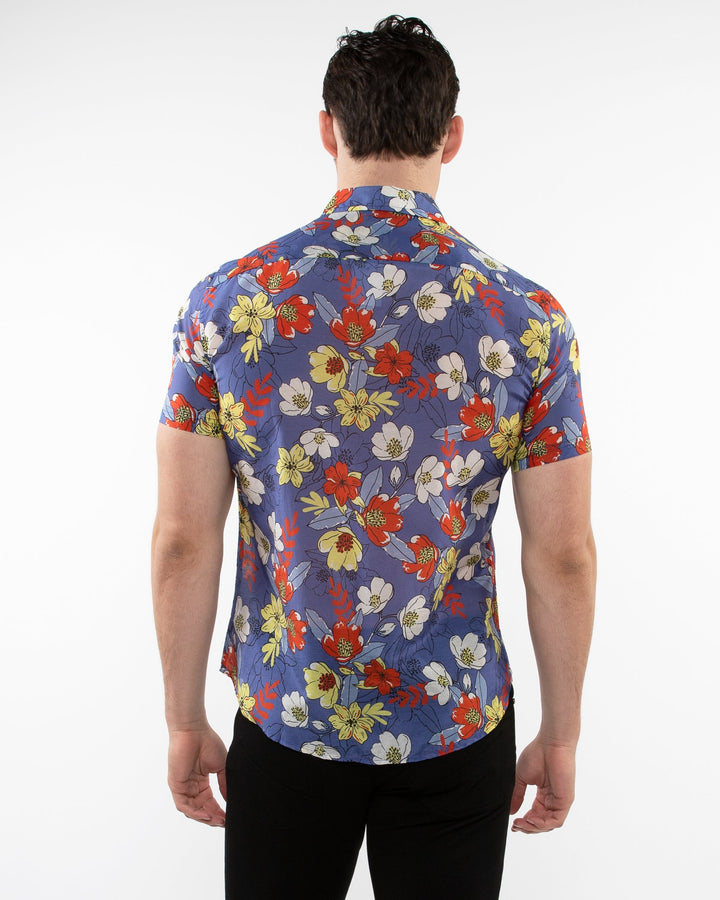 Purple/Spice Floral Printed Lightweight Cotton Silk Short Sleeves Woven Shirt PM-46038