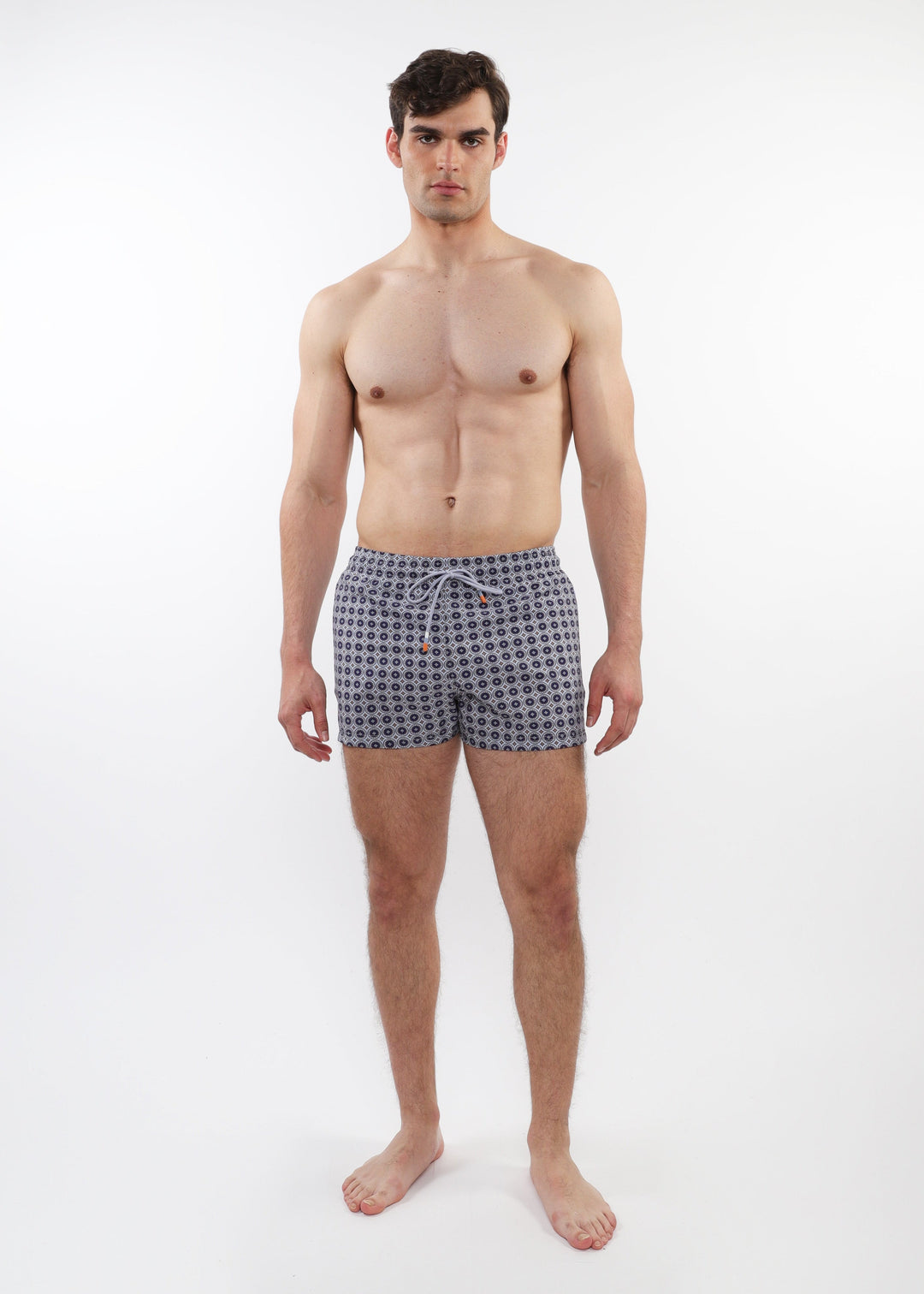 Navy/Gold Medallions 2-1/2" Inseam Printed Border Swim Shorts With Mesh Lining PM-6002-57