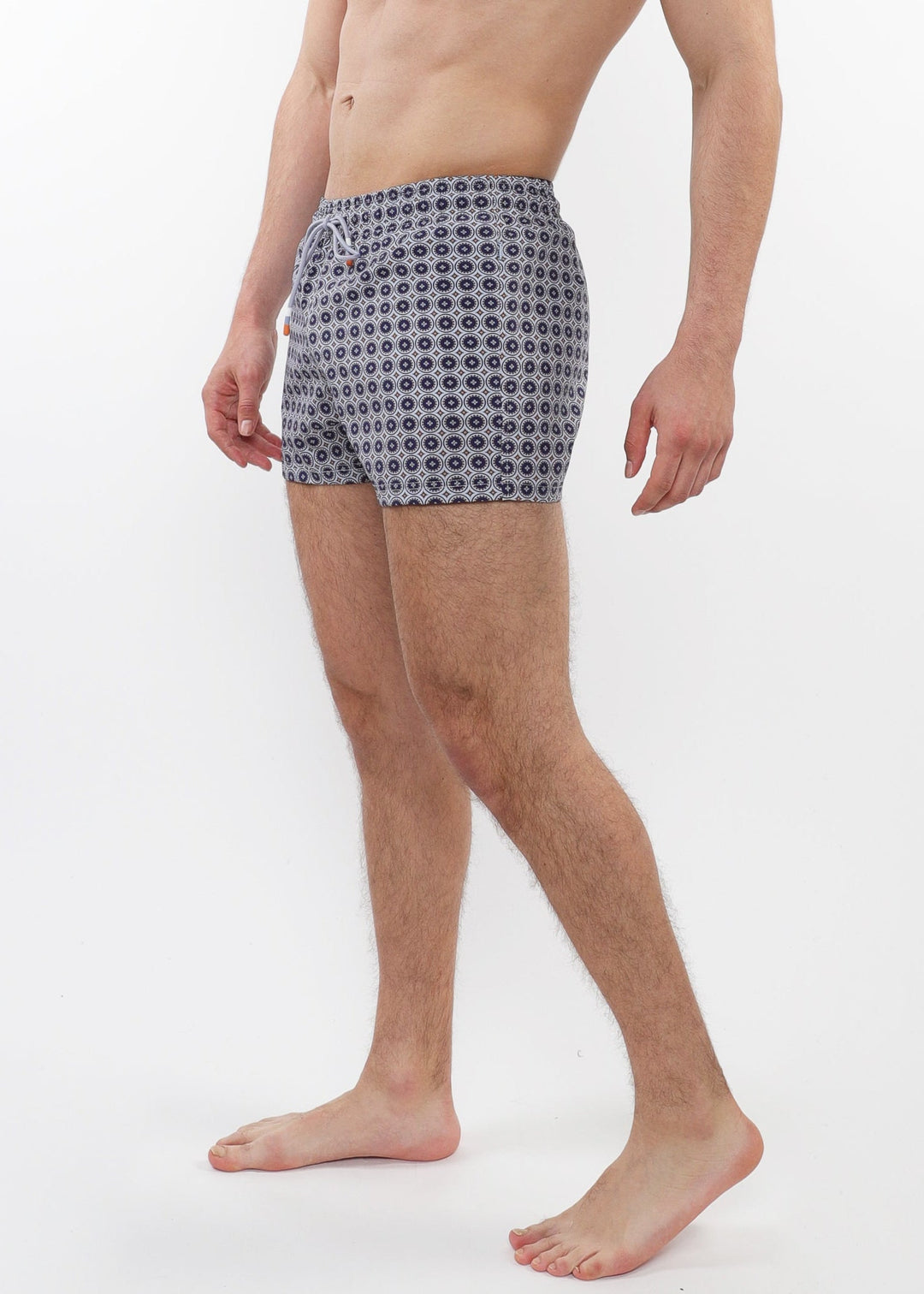 Navy/Gold Medallions 2-1/2" Inseam Printed Border Swim Shorts With Mesh Lining PM-6002-57